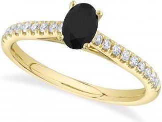Allurez Oval Black Diamond Solitaire Engagement Ring 14K Yellow Gold (0.59ct)