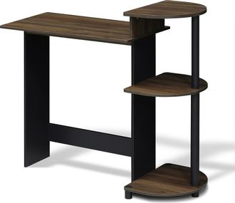 Furinno Compact Computer Desk with Shelves, Columbia Walnut/Black, 11181CWN/BK