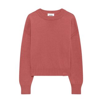 Alpha Studio Rondgebreide katoenen trui met zijsplitten - Dames - Ronde hals truien - Roze - M - Katoen - Truien & Vesten