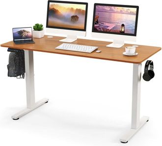 Costway Costway - Electric Standing Desk 140x60cm Height Adjustable Desk Computer Desk-Natural