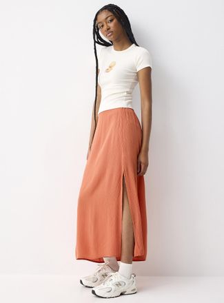 Twik Womens Textured crepe long slit skirt