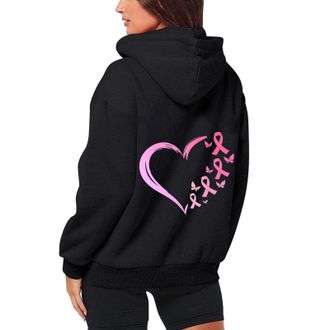 Generic Womens Y2k Zip Up Hoodies Long Sleeve Ribbon Print Hooded Jacket Breast Cancer Gifts for Women breast cancer merchandise
