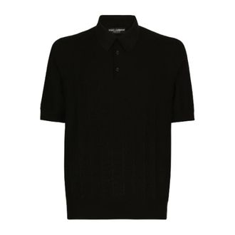 Dolce & Gabbana Polo Shirts, male, Black, Size: 7XL Silk Jacquard Polo Shirt with DG Logo