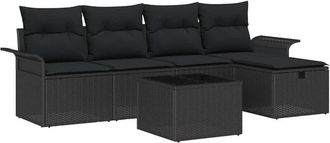 vidaXL Conjunto De Sof&aacute; De Jard&iacute;n Con Coj&iacute;n 6 Pcs Negro Polirat&aacute;n Vidaxl