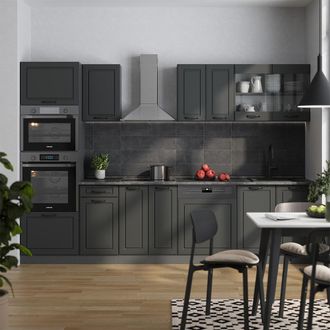 Vicco Mueble De Cocina R-line, Antracita Casa De Campo/antracita, 300 Cm Con Armario Alto, Sin Encimera