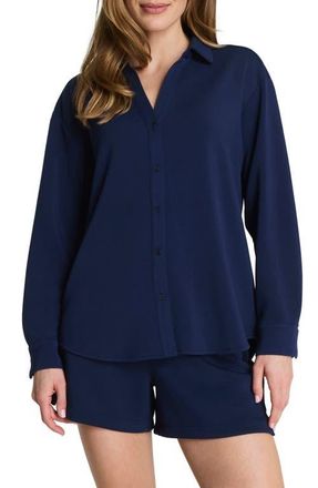 Spanx AirEssentials Oversize Button-Up Shirt in Timeless Navy at Nordstrom, Size X-Small