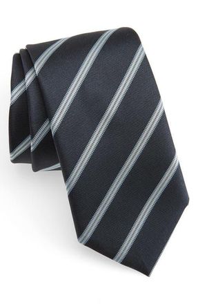 BOSS Stripe Silk Blend Tie in Dark Navy at Nordstrom