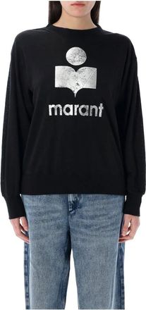 Isabel Marant Zwart Linnen T-shirt met Logoprint - Dames - Sweatshirts - Zwart - M - Linnen - Hoodies & sweatvesten