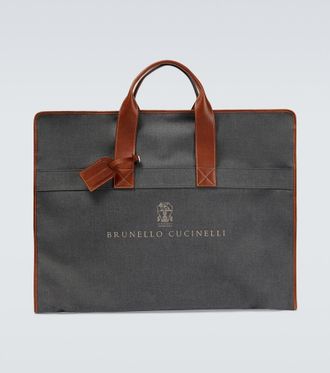 Brunello Cucinelli Leather-trimmed canvas garment bag