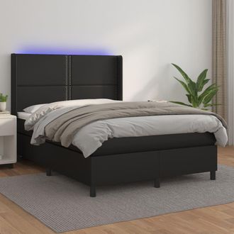 vidaXL Vidaxl - Cama Box Spring Colch&oacute;n Y Led Cuero Sint&eacute;tico Negro 140x190 Cm