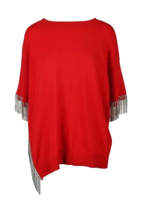 Twin-Set Red Rhinestone Cotton-Blend Sweatshirt