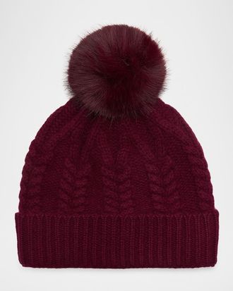 Sofiacashmere Faux Fur Pom Cashmere Beanie