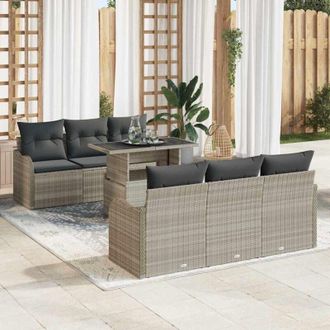 vidaXL Vidaxl - Conjunto De Sof&aacute; De Jard&iacute;n 7 Pcs Gris Claro 100 X 55 X 73 Cm