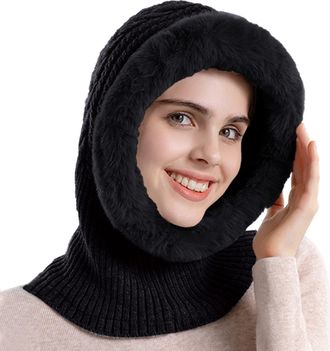 Generic Womens Hats & caps Winter Hats for Women Warm Knitted Slouchy Beanie with Fur Pom Pom and Scarf Set Thermal Fleece Lined for Outdoors, Cute Bobble Hat