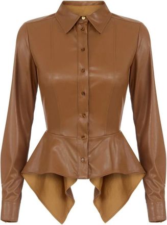 Elisabetta Franchi Overhemden, Dames, Bruin, M, Polyester, Blouse met peplum