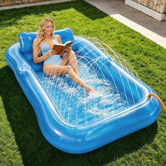 No Brand Piscina Hinchable Con Colch&oacute;n De Aire Y Portavasos, 208 X 130 Cm, Piscina Para Adultos Con Reposacabezas/respaldo