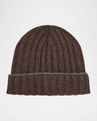 Brunello Cucinelli Men & apos;s Tipped Cashmere Rib-Knit Beanie Hat