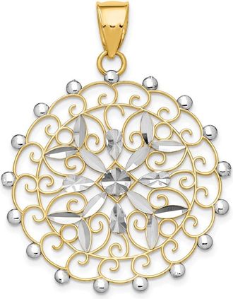 Diamond2Deal 14k Yellow Gold White Rhodium Diamond-cut Filigree Pendant
