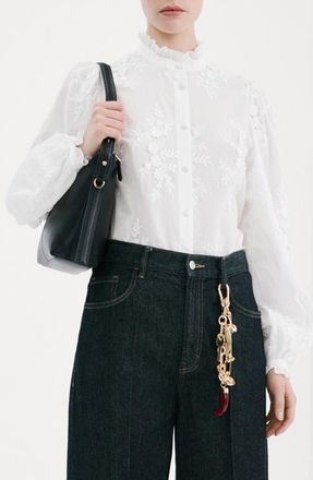Mango Floral Embroidered Shirt in Off White at Nordstrom, Size 10