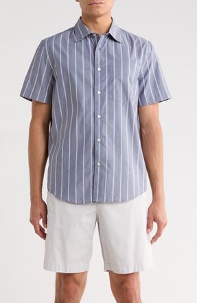 Nordstrom Cotton Poplin Short Sleeve Button-Up Shirt in Navy Band Stripe at Nordstrom Rack, Size Xx-Large