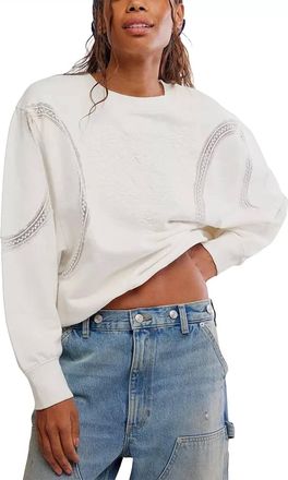 Free People Love Lace Sweatshirt In Clean Ivory