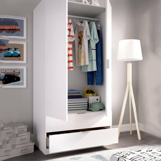 Dmora Armario Pisanino, Perchero Para Dormitorio, Armario Con 2 Puertas Batientes Y 2 Cajones, 81x52h184 Cm, Blanco - Dmora