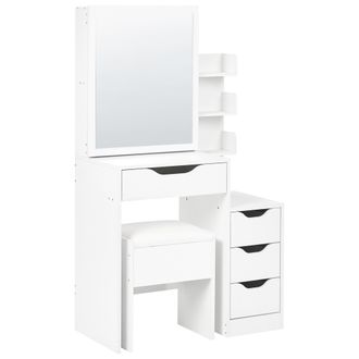 Beliani Tocador Con Espejo Y Taburete Escritorio Decorativo De Mdf Con 4 Cajones Y 3 Estantes Blanco Gatineau