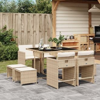 vidaXL Vidaxl - Set Comedor De Jard&iacute;n 9 Pzas Con Cojines Rat&aacute;n Sint&eacute;tico Beige