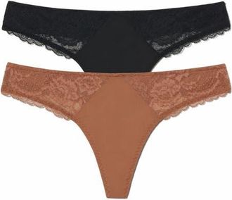 Skarlett Blue Minx Lace Thong 2-Pack in Black/gleam at Nordstrom, Size X-Small