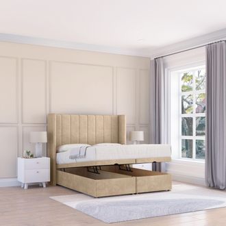 Sloomy Falcon Conistan Fabric Ottoman Bed End Opening With Sprung Memory Mattress & 54 Inch Floorstanding Headboard With Wings | Size: Super King