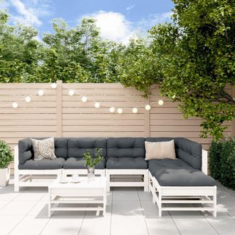vidaXL Juego De Muebles Jard&iacute;n 7 Piezas Y Cojines Madera Maciza Blanco Vidaxl