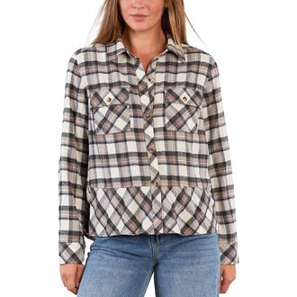 BILLY T Ryan Plaid Ruffle Peplum Button-Up Shirt in Serene Plaid at Nordstrom, Size X-Large