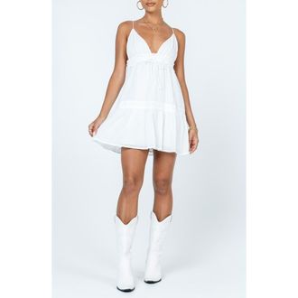 Princess Polly Dionne Cotton Babydoll Minidress in White at Nordstrom, Size 12