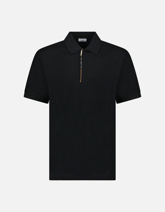 Burberry Mens Burberry Hartford Check Placket Zip Polo Black - Size: 36