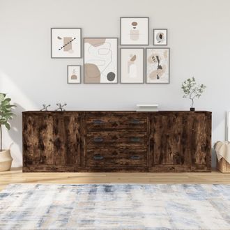 vidaXL Aparadores 3 Piezas Madera Contrachapada Roble Ahumado Vidaxl