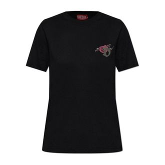 Diesel T-Reg-S1 T-shirt - Dames - T-shirts - Zwart - M - Katoen - Tops