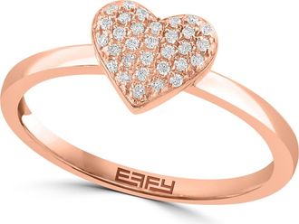 Effy Diamond Pav&eacute; Heart Ring - 0.11ctw in Rose Gold at Nordstrom Rack, Size 7