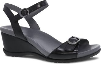 Dansko Womens Arielle Leather Wedge Sandals In Black Glazed