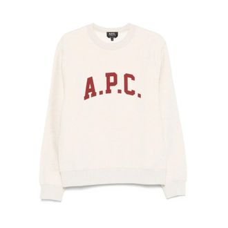 A.P.C. Sweatshirts, male, Beige, Size: XL Ecru Stretch Cotton Logo Print Sweatshirt