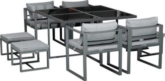 OUTSUNNY 9PCs Patio Dining Sets 4 Chairs 4 Ottoman Cushioned Seating and Back | TJ Hughes