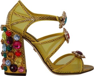 Dolce & Gabbana Hoge hak sandalen met veelkleurige kristallen - Dames - Sandalen met hakken - Geel - 36 EU - Leer - Schoenen