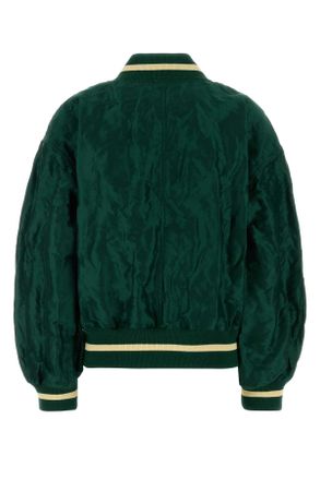 Loewe Womens Dark Green Tech Fabric Bomber Jacket Giubbini