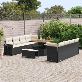 vidaXL Conjunto De Sof&aacute; De Jard&iacute;n 11 Pcs Negro Polirat&aacute;n Vidaxl