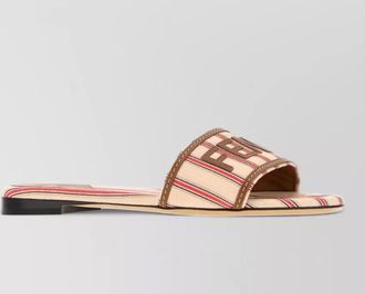 Fendi canvas sunshine sandals flat sole stripes