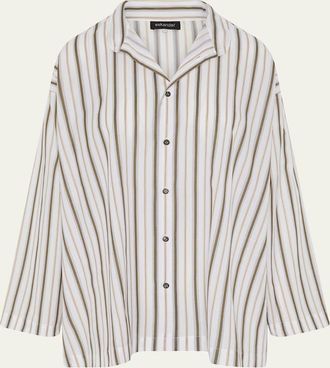 Eskandar Slim A-Line Collarless Shirt With Stepped Insert (Long Length)