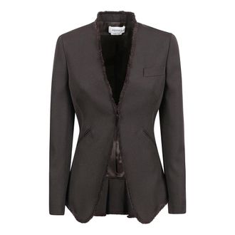 Alexander McQueen Blazers, female, Brown, XS, Brown Wool Fringed Hem Jacket