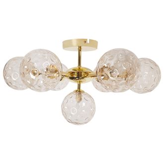 Beliani L&aacute;mpara De Techo Moderna Vidrio 7 Luces Met&aacute;lica Redonda Colgante Beige Y Oro Anadyr