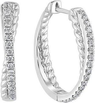 Effy 14K White Gold Diamond Twisted Hoop Earrings in 14K Gold at Nordstrom