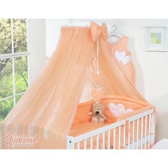 OEM Mosquitera Grande De Gasa Para Cuna De Beb&eacute; Con Corazones Colgantes Y Lazo - Melocot&oacute;n
