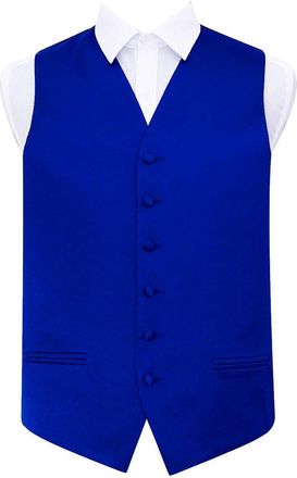 DQT Plain Satin Classic Glossy Wedding Waistcoat Vest Suit for Men - Royal Blue 42